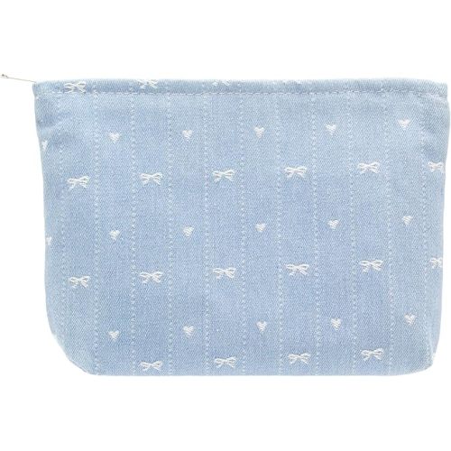 PAZIMIIK Makeup Bag Large Cotton Zipper Pouch for Purse Travel Canvas Make Up Organizer for Women Cosmetic,Jean Light