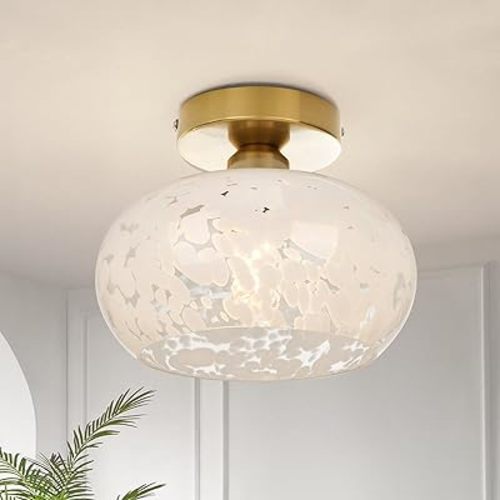FRIDEKO HOME Modern Semi Flush Mount Ceiling Light - Glass Close to Ceiling Light fixtures Bedroom Light Fixture Hallway Light Fixtures for Bathroom Entryway Kid's Room Laundry Room