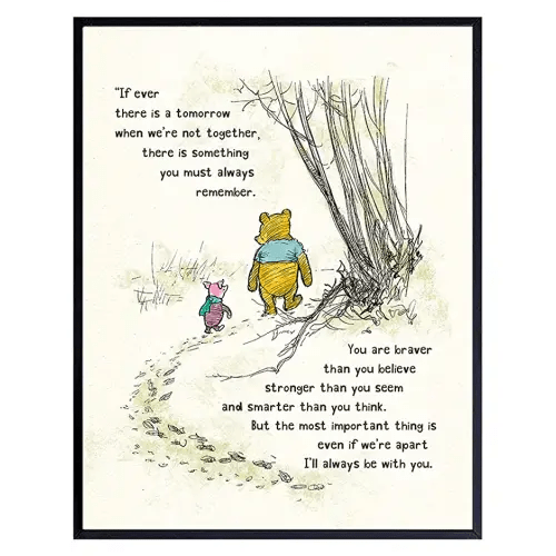Winnie Pooh Wall Art - Kids Wall Art - Boys Room, Baby Nursery Decor - Girls Bedroom Decor - Wall Decor for Toddlers - Always Remember You Are Braver Than You Believe - A. A. Milne Poster 11x14 Gift