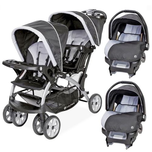 Baby Trend Sit N Stand Compact Easy Fold Double Stroller with 2 Baby Infant Car Seat Carriers and Cozy Cover