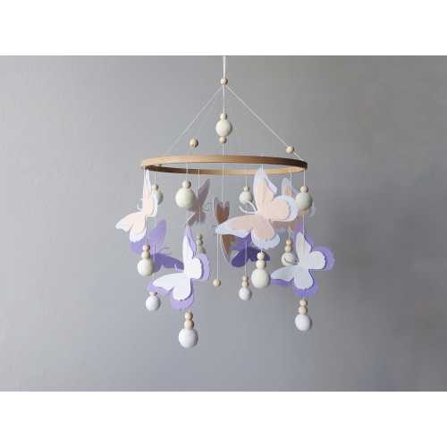 Baby girl nursery butterflies mobile Baby crib mobile musical bebe Purple butterfly decor Nursery Hanging ball Cot mobile baby girl gift