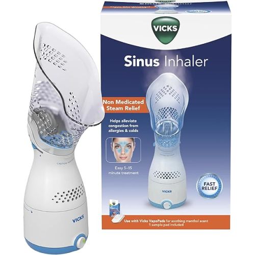 Vicks Sinus Inhaler - Non-Medicated Steam Relief for Allergies, Congestion, Cough & Colds, Facial Steamer, Soothes Nasal & Throat Passages, Use with VapoPads (1 Included), FSA & HSA Eligible