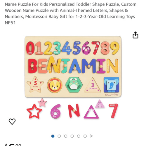 Personalized Name Puzzle for Toddlers 1-3, Custom Wooden Name Puzzle with Animal-Themed Letters, Shapes & Numbers, Montessori Baby Gift for 2-Year-Old Learning Toys NP52