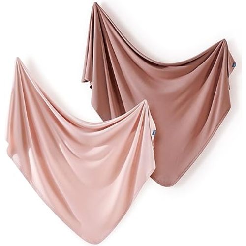 GRSSDER 2 Pack Newborn Swaddle Blanket, Ultra Soft Stretchy Jersey Knit Extra Large Size 33 x 44 Receiving Blankets for Easy Swaddling Baby Snug and Cozy