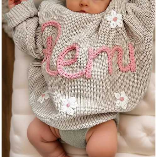 Custom Name Sweater Toddler,Baby Chunky Sweater,Baby Girl Jumper,Embroidered Baby Girl Sweater,Handmade Kids Jumper,Customised Baby Gifts
