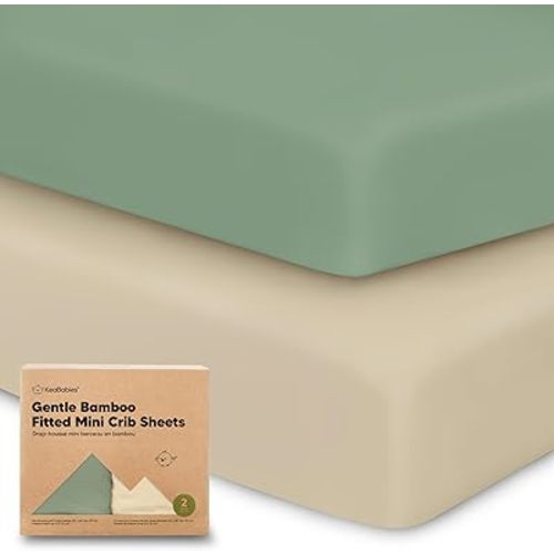 Pack and Play Sheets Fitted, 2-Pack Mini Crib Sheets - Pack N Play Sheets, Organic Fitted Crib Sheet for Pack and Play Mattress, Playard Baby Crib Sheets, Crib Sheets Neutral for Boys, Girls (Hedges)