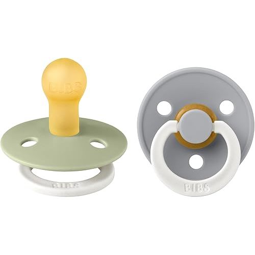 BIBS Pacifiers Colour Collection | Natural Rubber Baby Pacifier | Set of 2 BPA-Free Soothers | Made in Denmark | 0+ Months (Pack of 2) | Cloud Night