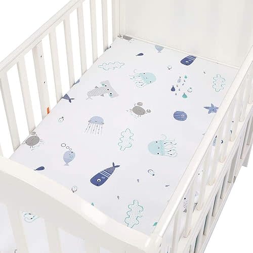 Brandream Nautical Crib Sheet Sets Ocean Animal Fitted Crib Sheet for Girls and Boys Neutral Cotton Fish Fitted Crib Sheet for Standard Crib Mattress