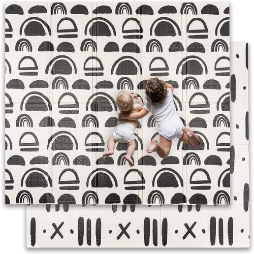 JumpOff Jo - Extra Large Foam Padded Play Mat, Size 77 x 70 x 0.6 inches (Black and White)