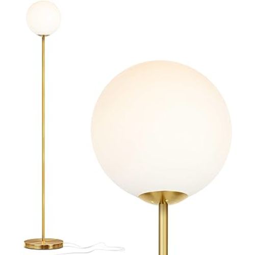 Brightech Luna LED Floor lamp, Modern Lamp for Living Rooms & Offices, Great Living Room Décor, Tall Lamp with Frosted Glass Globe, Mid Century Standing Lamp for Bedroom Reading - Brass/Gold