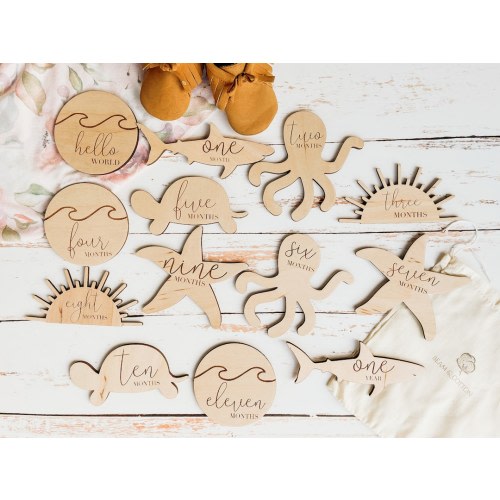 Wooden Nautical Nursery Theme Monthly Milestone Cards | Baby Shower Gift | Custom Milestone Cards for Ocean Nursery