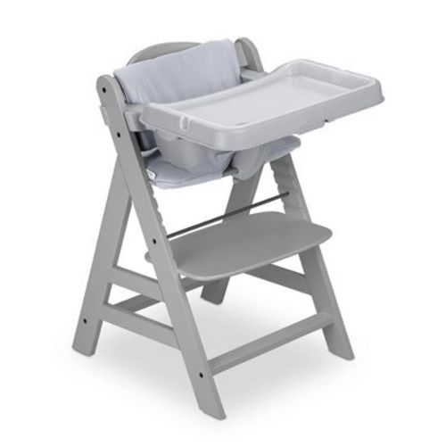 hauck Alpha+ Grow Along Kids Adjustable Wooden High Chair Bundled with Tray Table and Deluxe Padded Seat Cushion Accessories, Grey