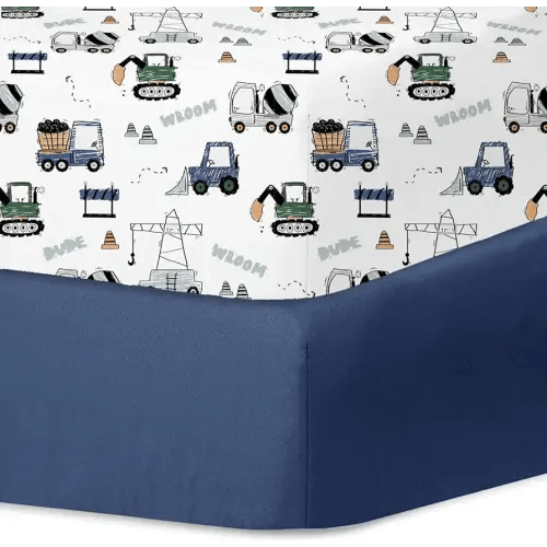 Little Grape Land Crib Sheets for Boys and Girls, 2pk Baby Crib Fitted Sheet for Standard Size Crib and Toddler Mattress, Super Soft Baby Sheet (Navy Trucks)
