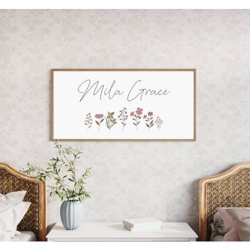 Custom Baby Girl Name Sign, Boho Nursery Decor, Wood Signs, Kids Room Decor for Girl, Wildflower Boho Wall Art