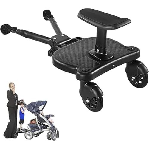 2024 New-Universal Stroller Board with Detachable Seat, 2in1 Sit and Stand Stroller Glider Board for Most Strollers, Holds Children Up to 55 LBs Stroller Standing Board (Black)