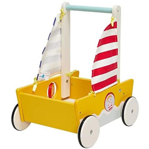 Yellow Blue Aircraft Wooden Baby Push Walker - 2-in-1 Toddler Push & Pull Toys Learning Walker Stroller Walker with Wheels for Baby Girls Boys 1-3 Years Old