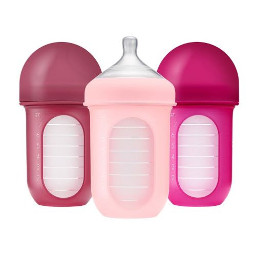 Boon Nursh Silicone Baby Bottles with Collapsible Silicone Pouch - 8 fl oz/3pk - Pink