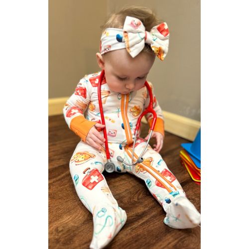 Bamboo baby footie, bamboo romper, healthcare hero, nurse gift, unisex bamboo clothing, bamboo pajamas, medical print, bamboo set, RN gift