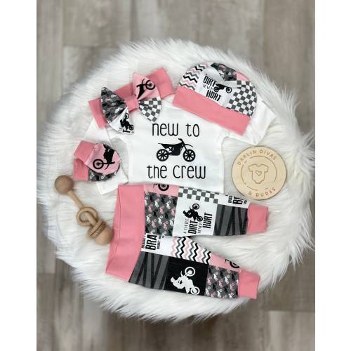 Motocross Baby Girl Outfit, Pink New to the Crew