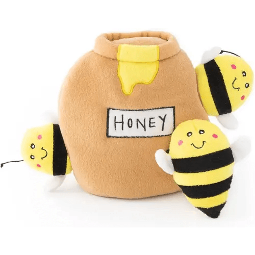 ZippyPaws Burrow- Interactive Dog & Puppy Toys for Boredom, Stimulating Pet Products to Keep Them Busy, Hide & Seek Plush Puzzles, Squeaky Toy for Enrichment, for Small & Medium Dogs- Honey Pot