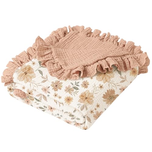 Konssy Flounce Muslin Baby Blankets, Cotton Crib Blanket for Baby Infant Toddler, Super Soft and Lightweight Nursery Blankets 40"x36" (Flourish)