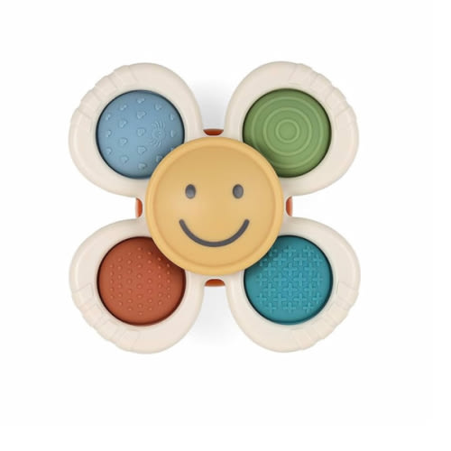Itzy Ritzy Pop & Whirl – Fidget Spinner Travel & Bath Toy for Babies & Toddlers – Fidget w/Textured Silicone Poppers to Develop Fine Motor Skills – Sticks to Highchairs, Tables, Tubs More (Smile)