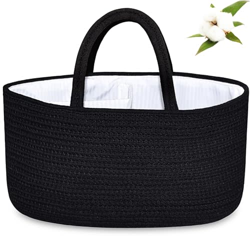 ABenkle Diaper Caddy Organizer, Boho Rustic Cotton Rope Nursery Baby Basket, Changing Table Organizer for Baby Diaper Storage and Baby Shower