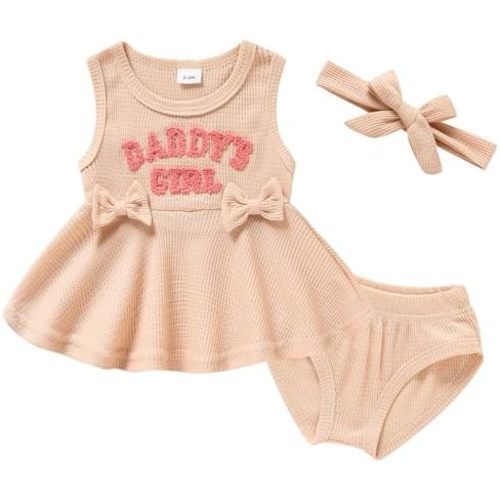 Viworld Baby Girl Clothes 0-18M Knitted Tops Sleeveless Set Letter Printed Daddy's Girl Baby Clothes Baby Girl Outfits