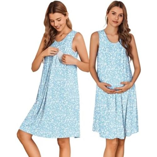 Ekouaer Maternity Nursing Dress Nightgown Labor and Delivery Gown Sleeveless Pregnancy Breastfeeding Dresses