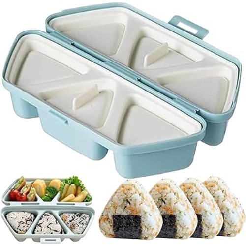 6 in 1 Onigiri Mold, 6 in One Onigiri Mold, Triangle Rice Ball Molds, Quick to Make and Easy to Store Carry and Clean Can Be Used as a Rice Container For Seaweed Rices Balls Sushi Musubi (Blue)