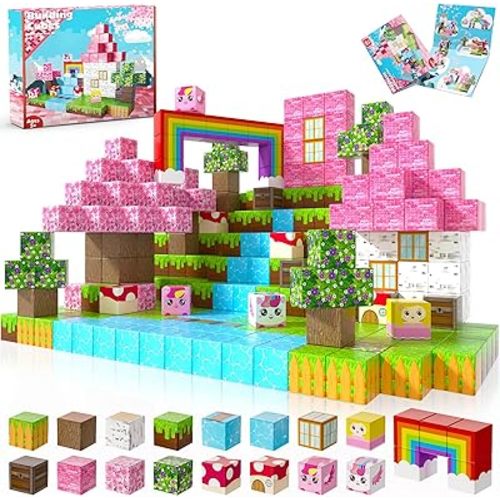Magnetic Blocks - 100PCS Building Blocks Unicorn Cubes - Toys for Montessori Toddler Christmas Birthday Gifts - STEM Sensory Toys for 3 4 9 10 Year Old Girl
