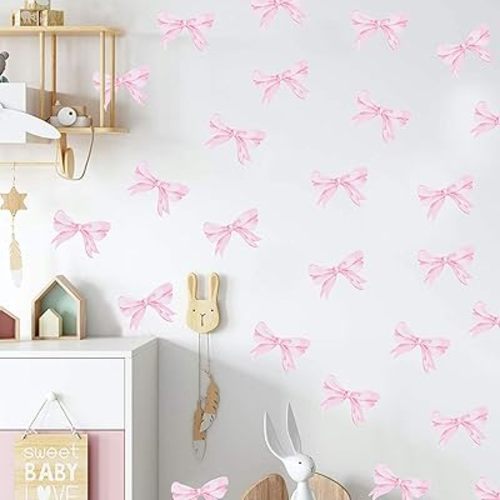 Bow Wall Decal Decor - Nursery Wall Art Bow Baby Shower,Coquette Nursery Decor Vintage,Coquette Room Decor (Pink 1)