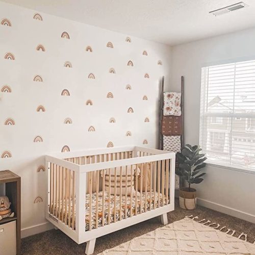 funlife 56 PCS Peel and Stick Boho Rainbow Wall Stickers, Self Adhesive Rainbow Wall Decals for Girls Bedroom, Wall Decor Decal for Kids Nursery Room, 3.58" x 3.14" - M (3.58" x 3.14" x 56pcs)