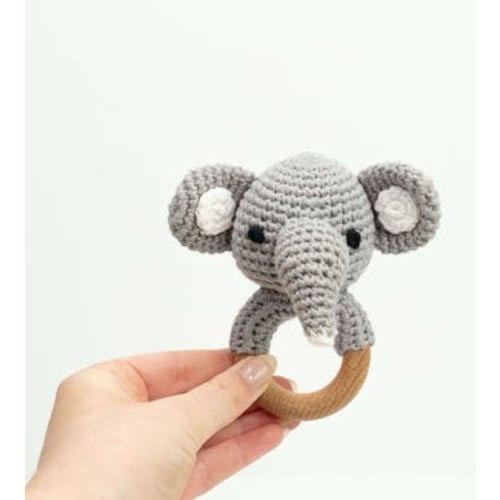 Baby Interactive Wooden Toy Rattle with Crochet Animal