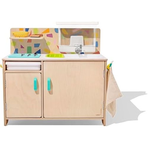 LOVEVERY, The Real Life Play Kitchen, Mosaic Backsplash, Toy Kitchen with Running Water, Including Accessories, Birthday Gift for 18 Months to 5+ Years