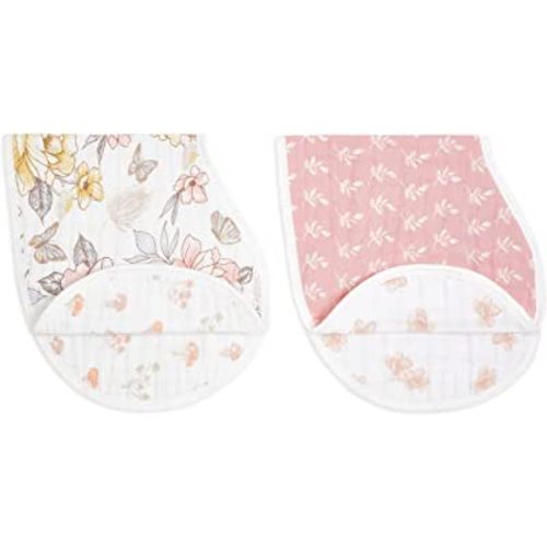 aden + anais 100% Organic Cotton Muslin Burpy Bib – Multi-Use, Absorbent 4-Layer Burp Cloth & Full-Coverage Snap-Closure Baby Bib, Lap-Shoulder Drool Cloth, 22.5” X 11”, 2-Pack, Earthly