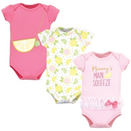 Little Treasure Baby Girl Cotton Bodysuits 3pk, Main Squeeze, 3-6 Months