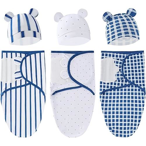 3Pack Baby Swaddle Sleep Sacks Swaddle Blanket Wrap Baby Swaddles Sack with Hat for 0-3 Months Newborn