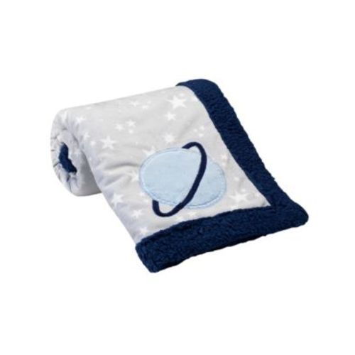 Milky Way Gray/Blue Stars and Planet Minky/Faux Shearling Soft Baby Blanket