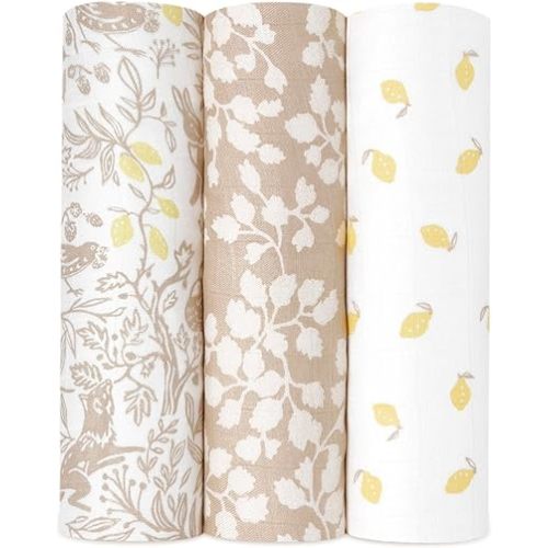 aden + anais Silky Soft Swaddle Blanket, Boutique Muslin Blankets for Girls & Boys, Baby Receiving Swaddles, Ideal Newborn & Infant Swaddling Set, Perfect Shower Gifts, 3 Pack, Natural Woodland