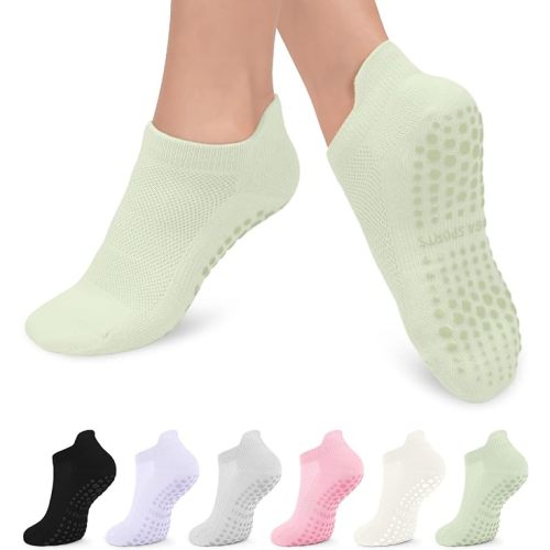 6 Pairs Grip Pilates Socks for Women, Non-slip Yoga Athletic Socks for Barre Ballet Barefoot Workout Hospital - Small-Medium - Multicolor 01