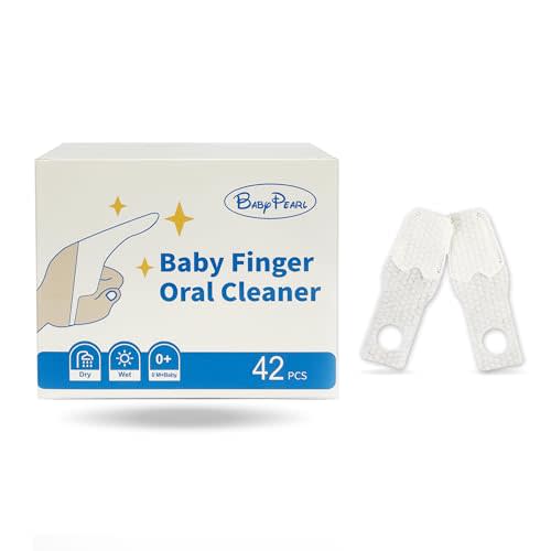 BabyPearl Baby Tongue Cleaner Newborn Finger Toothbrush, 42 Count Disposable Wet and Dry Use Baby Mouth Cleaner, Newborn Oral Care Clean 0-36 Months Toddler Teeth, Gums, Tongue Coating