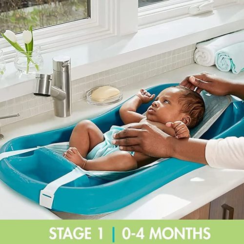 The First Years Newborn to Toddler Baby Bath Tub - Convertible 3-in-1 Baby Tub with Removable Sling - Ages 0 to 24 Months - Sure Comfort - Teal - Deluxe Tub