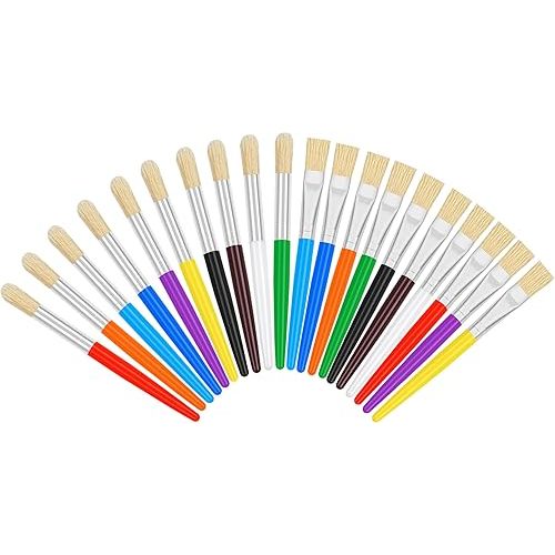 20 Pcs Paint Brushes for Kids, Round and Flat Kids Paint Brushes, Easy Hold and Clean Toddler Paint Brushes, Bristle Craft Paint Brushes for Acrylic Oil Watercolor Washable Paint