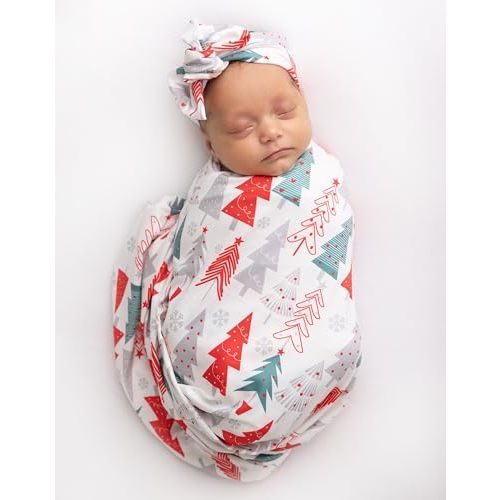 Giggle Angel Baby Receiving Blanket Swaddle Blanket Infant Wrap Set (Red Tree Christmas)