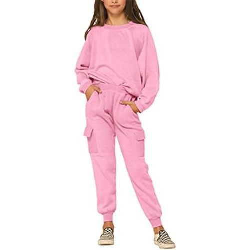 Imily Bela Kids Girls Sweatsuit Lounge sets Crewneck Sweatshirt Casual Drawstring Sweatpants with Pocket