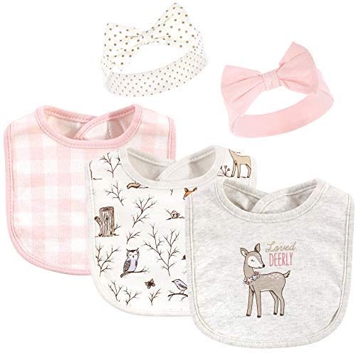Hudson Baby Unisex BabyCotton Bib and Headband or Caps Set