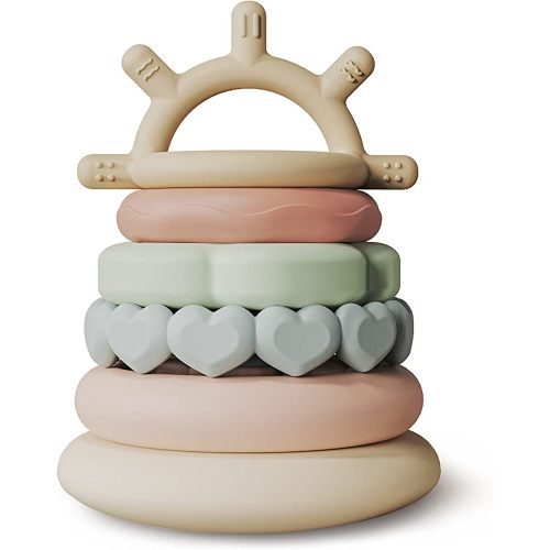 Moonkie Stacks of Circles Soft Teething Toy Educational Learning Stacking Ring Toys for Babies | 7 Piece Set
