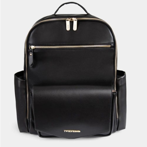 Peek-A-Boo Vegan Leather Diaper Bag Backpack 2.0 in Black