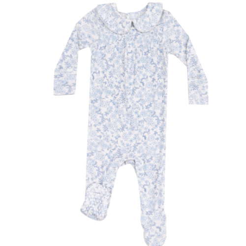 Smocked Peter Pan Footie - Blue Calico Floral – Angel Dear